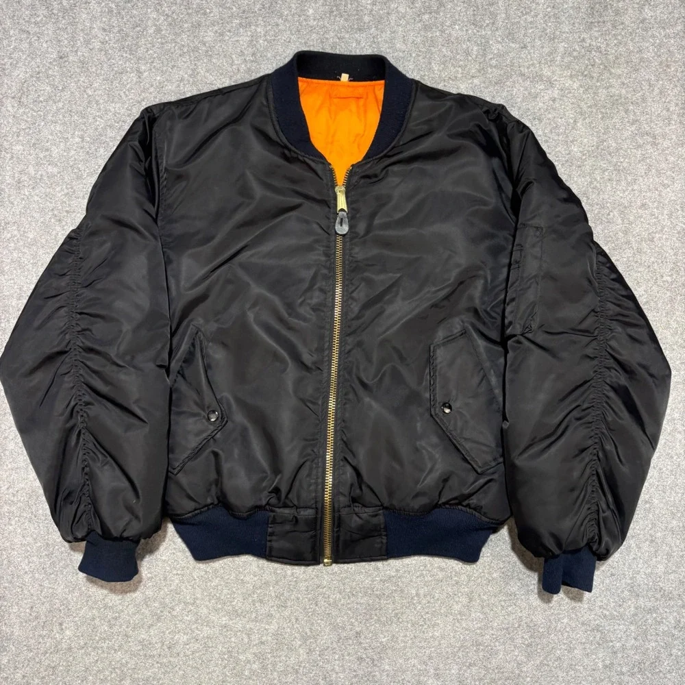 Harry Fox & Associates MA-1 Flight Bomber Jacket Black Orange Large MIL-J-8279E